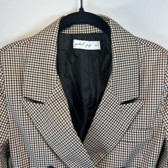 Petal+Pup Women's Juliette Check Double Breasted Blazer Brown Longline Slit Sz 2 - Picture 4 of 15